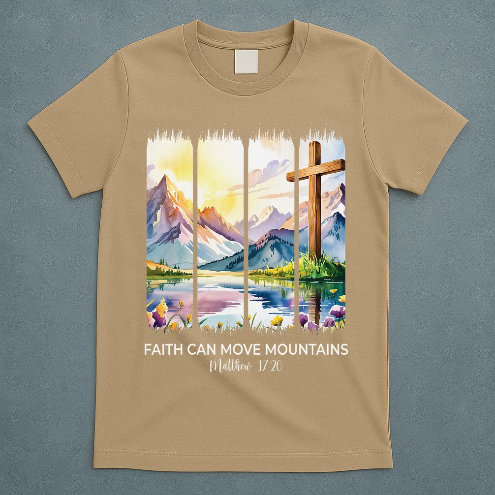 Cute Faith Can Move Mountains Christian Women Teen Mom T-Shirt