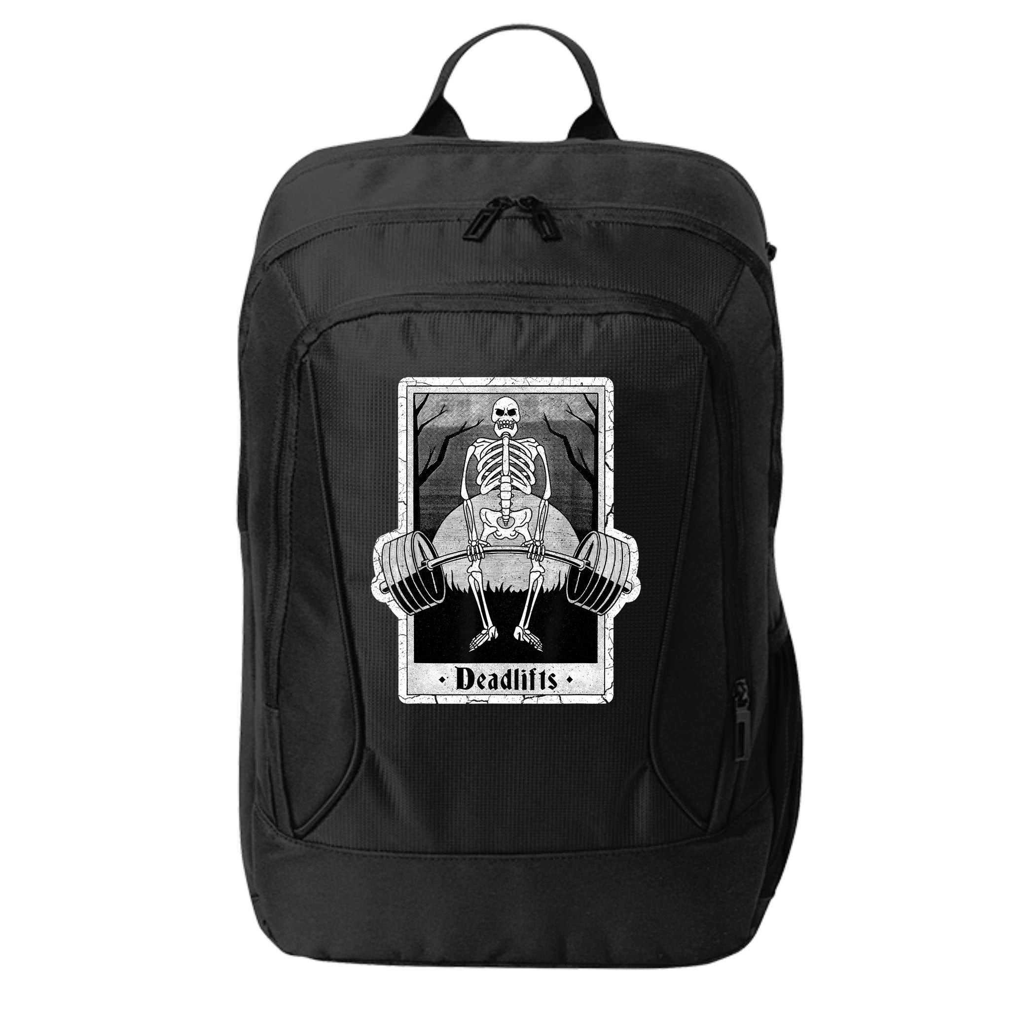 deadlifts skeleton tarot card – funny weightlifting City Backpack