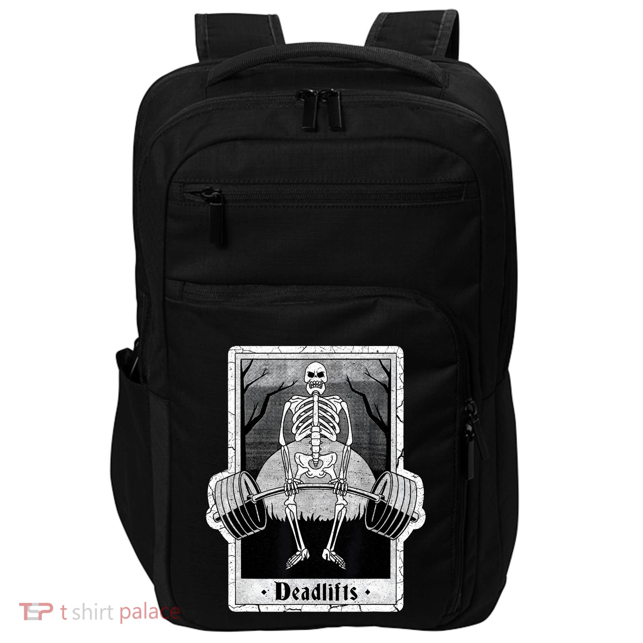 deadlifts skeleton tarot card – funny weightlifting Impact Tech Backpack