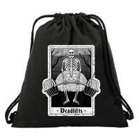 deadlifts skeleton tarot card – funny weightlifting Drawstring Bag