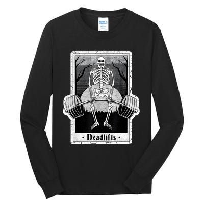 deadlifts skeleton tarot card – funny weightlifting Tall Long Sleeve T-Shirt