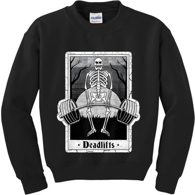 deadlifts skeleton tarot card – funny weightlifting Kids Sweatshirt
