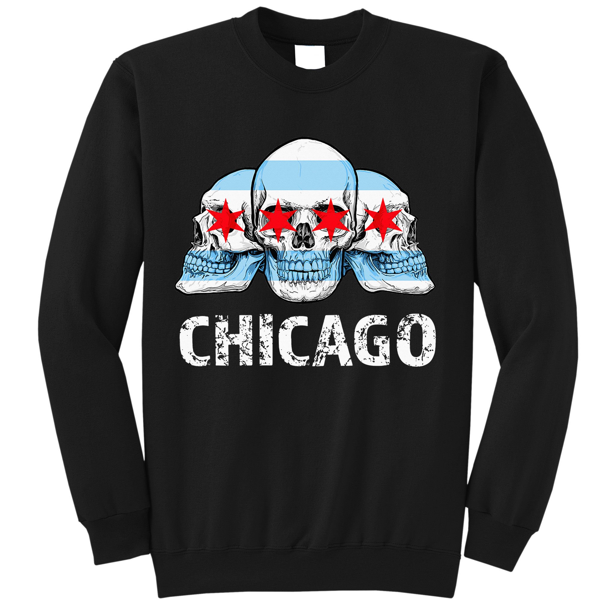 Chicago for Chicago Flag Artwork with Skulls Sweatshirt