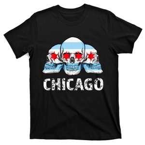 Chicago for Chicago Flag Artwork with Skulls T-Shirt