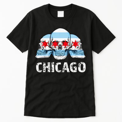 Chicago for Chicago Flag Artwork with Skulls Tall T-Shirt