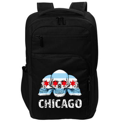 Chicago for Chicago Flag Artwork with Skulls Impact Tech Backpack
