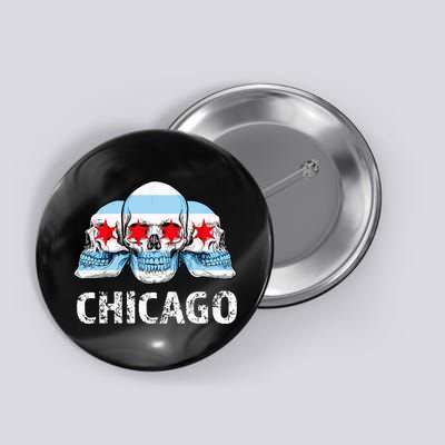Chicago for Chicago Flag Artwork with Skulls Button