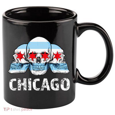 Chicago for Chicago Flag Artwork with Skulls 11oz C Handle Ceramic Mug