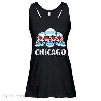 Chicago for Chicago Flag Artwork with Skulls Ladies Essential Flowy Tank