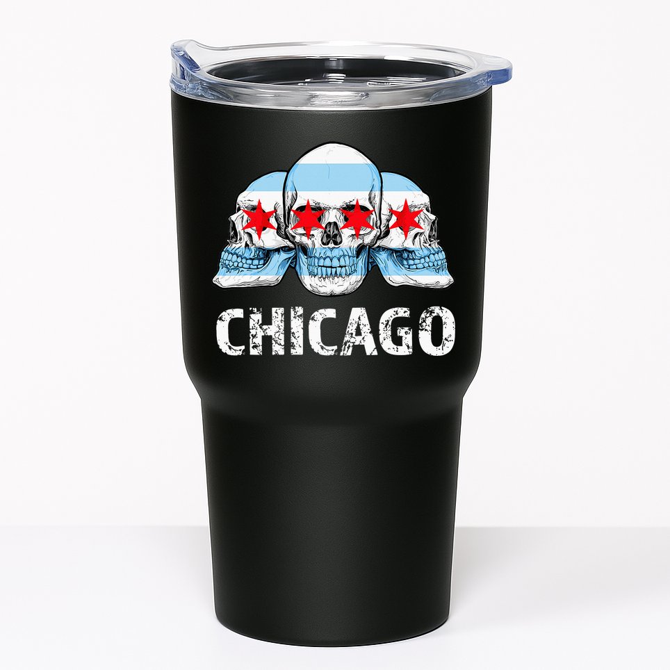 Chicago for Chicago Flag Artwork with Skulls Tumbler