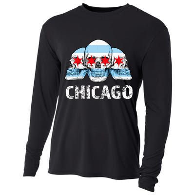 Chicago for Chicago Flag Artwork with Skulls Cooling Performance Long Sleeve Crew