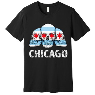 Chicago for Chicago Flag Artwork with Skulls Premium T-Shirt