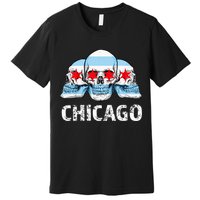 Chicago for Chicago Flag Artwork with Skulls Premium T-Shirt