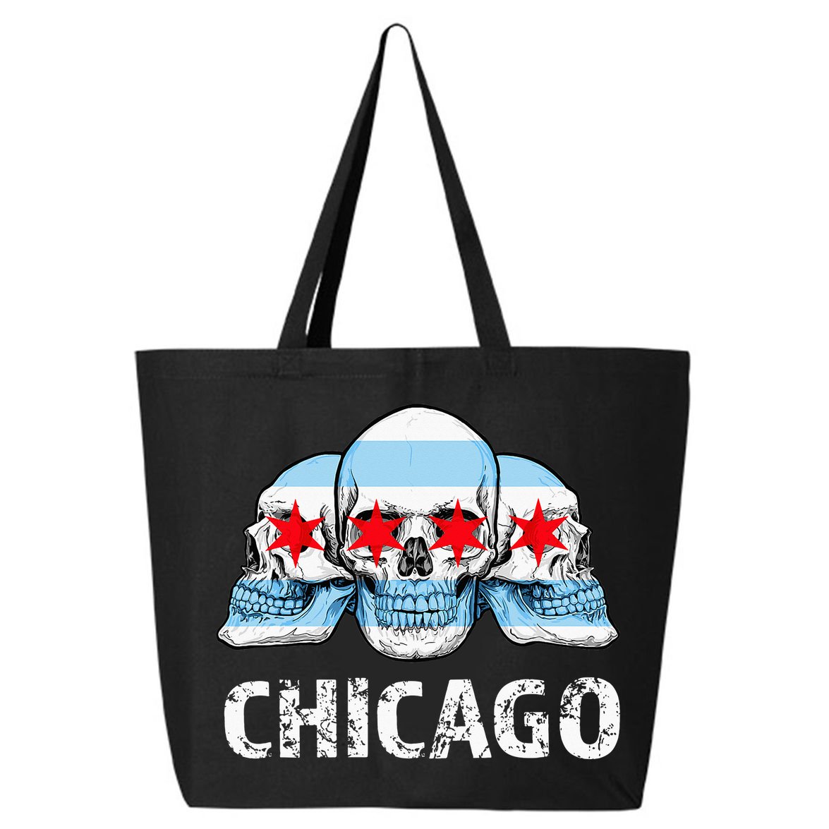 Chicago for Chicago Flag Artwork with Skulls 25L Jumbo Tote