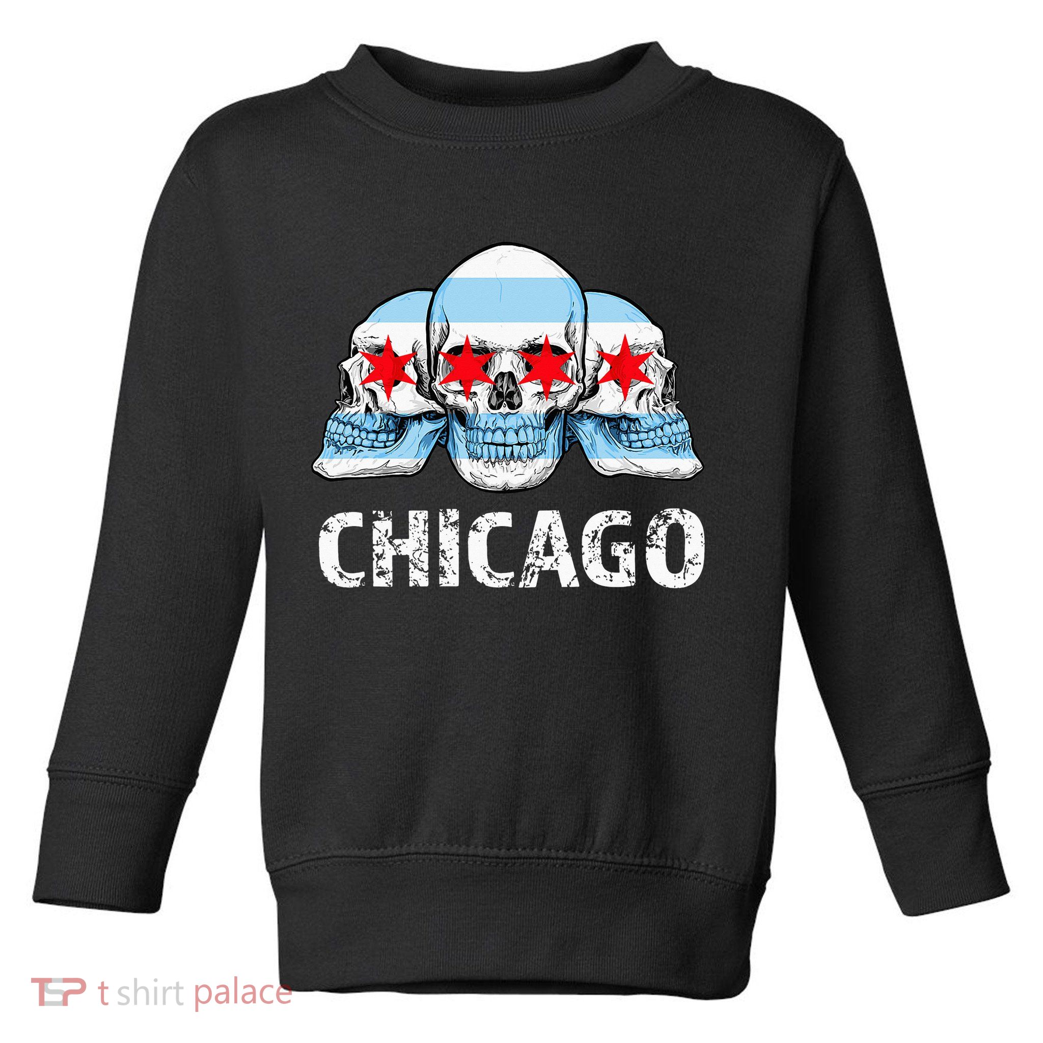 Chicago for Chicago Flag Artwork with Skulls Toddler Sweatshirt
