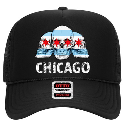 Chicago for Chicago Flag Artwork with Skulls Trucker Hat