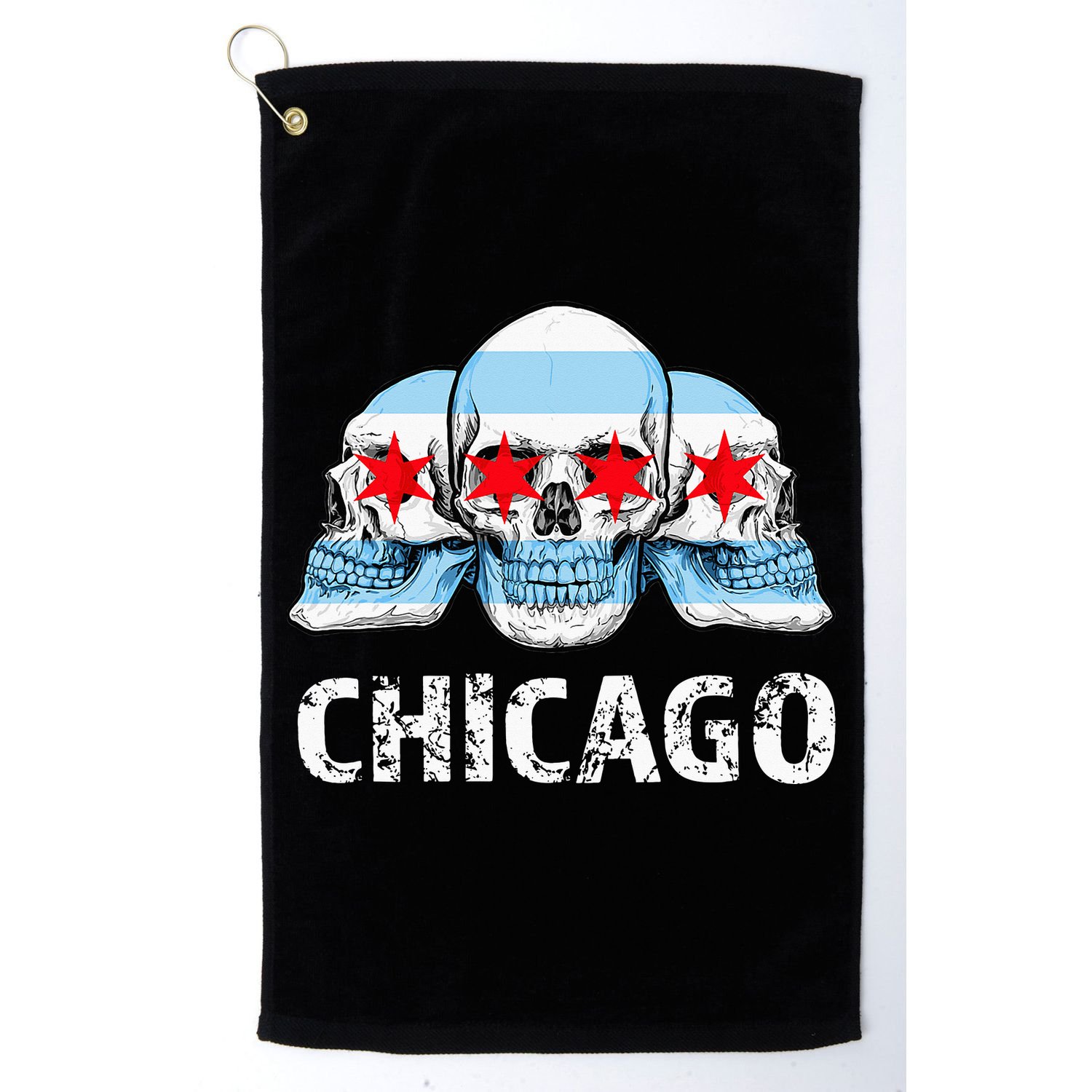 Chicago for Chicago Flag Artwork with Skulls Golf Towel