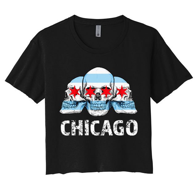 Chicago for Chicago Flag Artwork with Skulls Crop Top