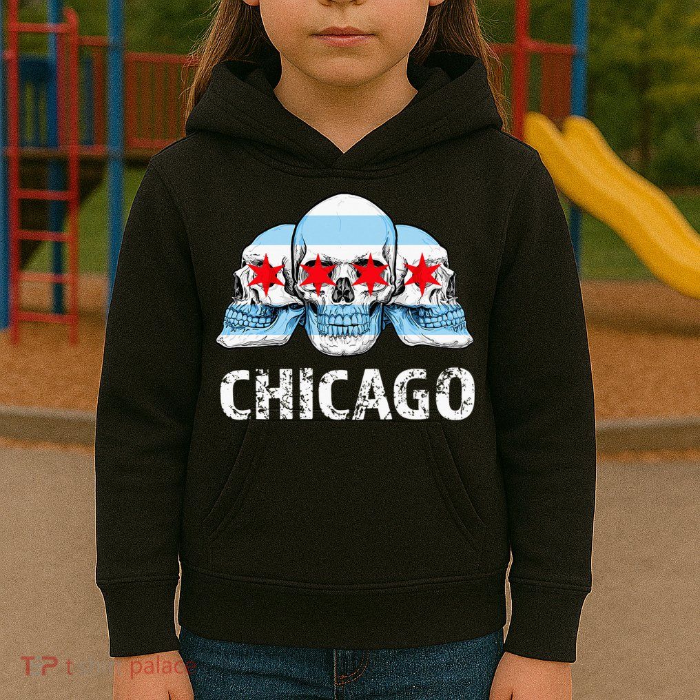 Chicago for Chicago Flag Artwork with Skulls Kids Hoodie