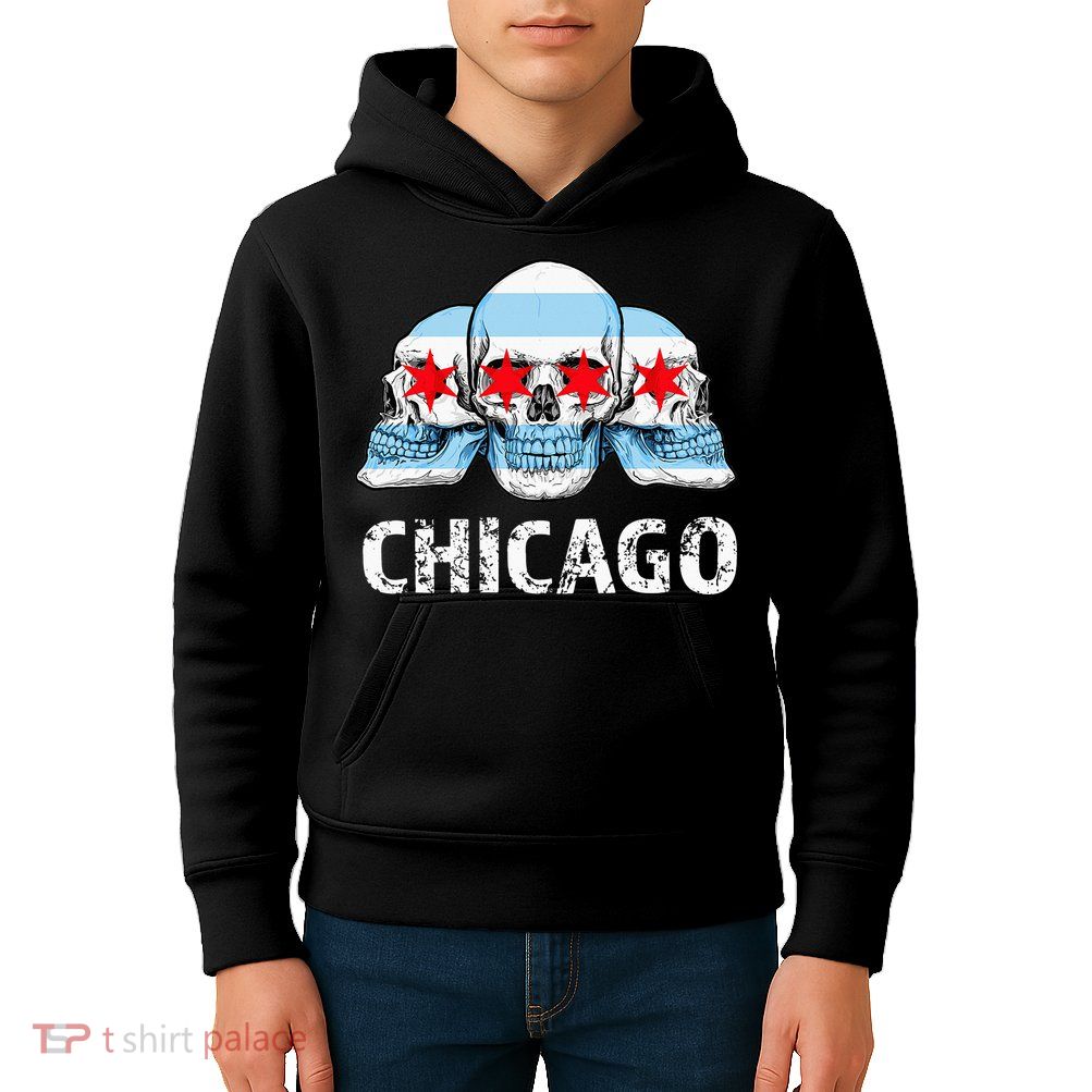 Chicago for Chicago Flag Artwork with Skulls Kids Hoodie