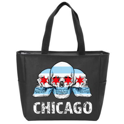 Chicago for Chicago Flag Artwork with Skulls Zip Tote Bag