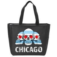 Chicago for Chicago Flag Artwork with Skulls Zip Tote Bag