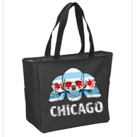 Chicago for Chicago Flag Artwork with Skulls Zip Tote Bag