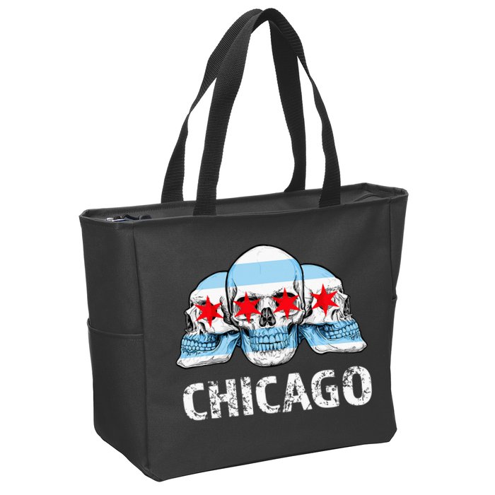 Chicago for Chicago Flag Artwork with Skulls Zip Tote Bag