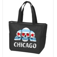 Chicago for Chicago Flag Artwork with Skulls Zip Tote Bag