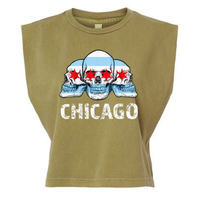 Chicago for Chicago Flag Artwork with Skulls Garment-Dyed Women's Muscle Tee