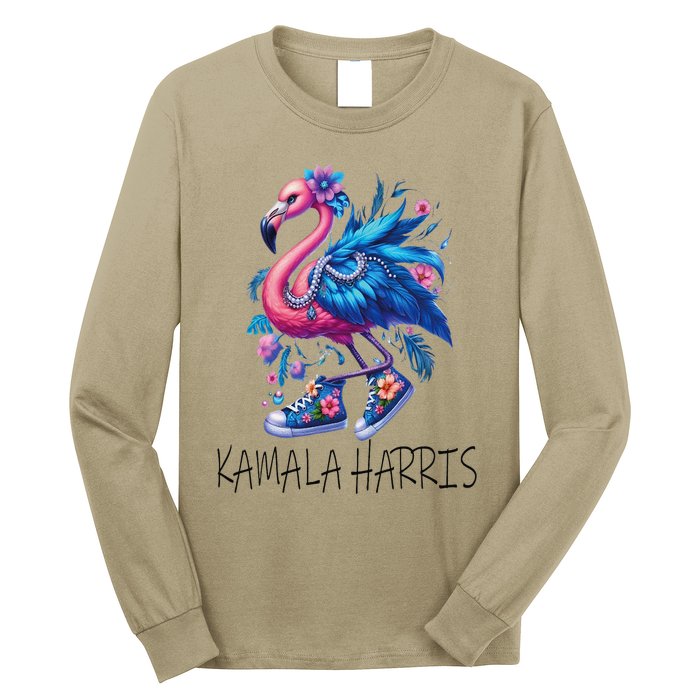 Cute Flamingo Chucks Retro Pearls Comma La Kamala Harris 24 Long Sleeve Shirt