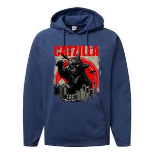 Catzilla Funny Cat Lover Kitten Kitty Performance Fleece Hoodie