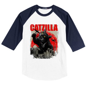 Catzilla Funny Cat Lover Kitten Kitty Baseball Sleeve Shirt