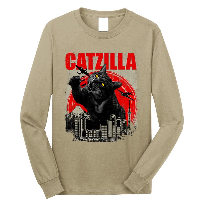 Catzilla Funny Cat Lover Kitten Kitty Long Sleeve Shirt