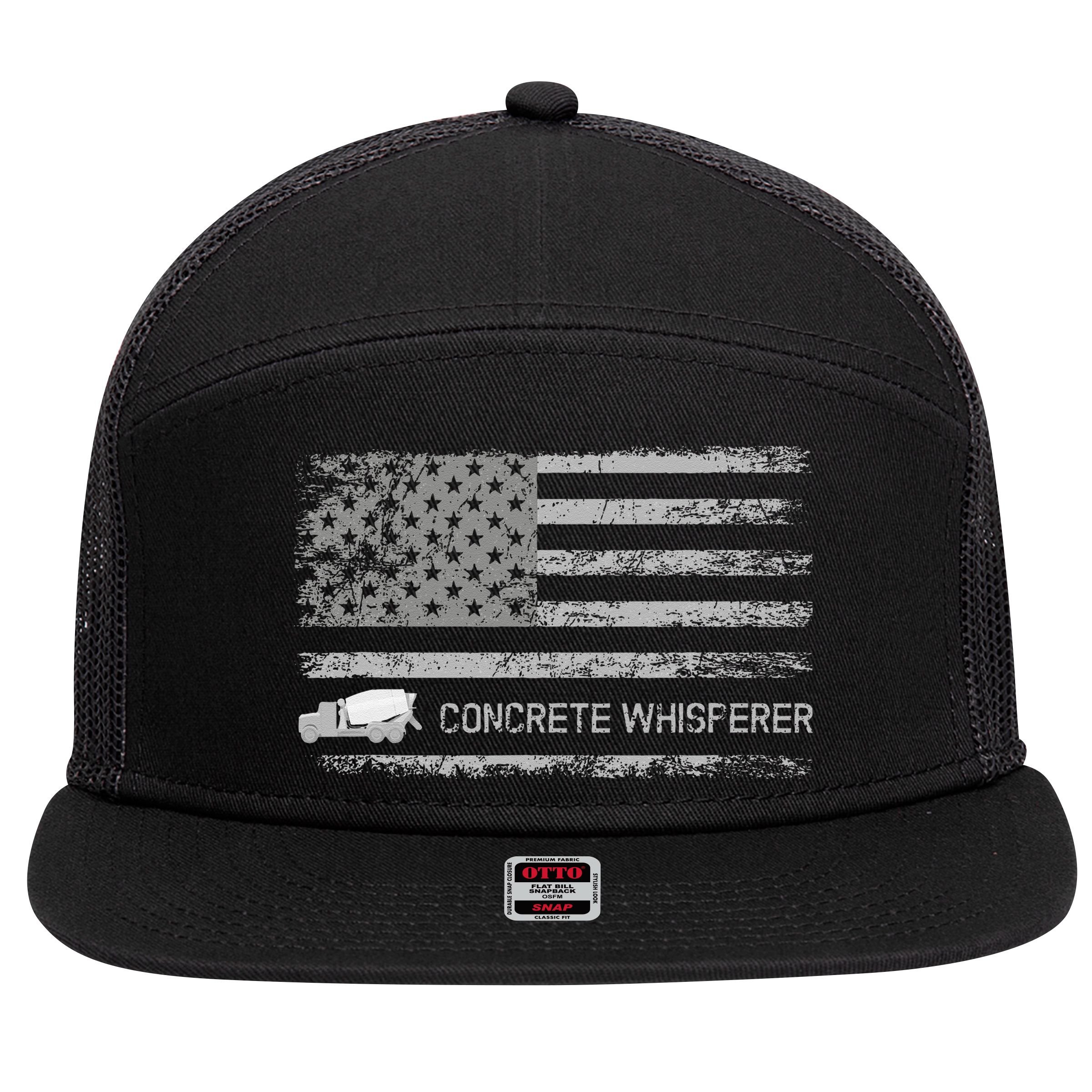 Concrete Finisher Concrete Whisperer American Flag Patriotic 7 Panel Mesh Trucker Snapback Hat