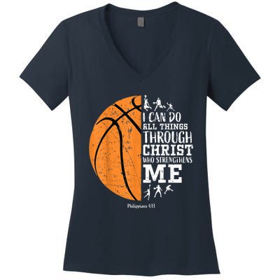 Cute Funny Christian Basketball Gift For Boys Religious Gifts Women's V-Neck T-Shirt