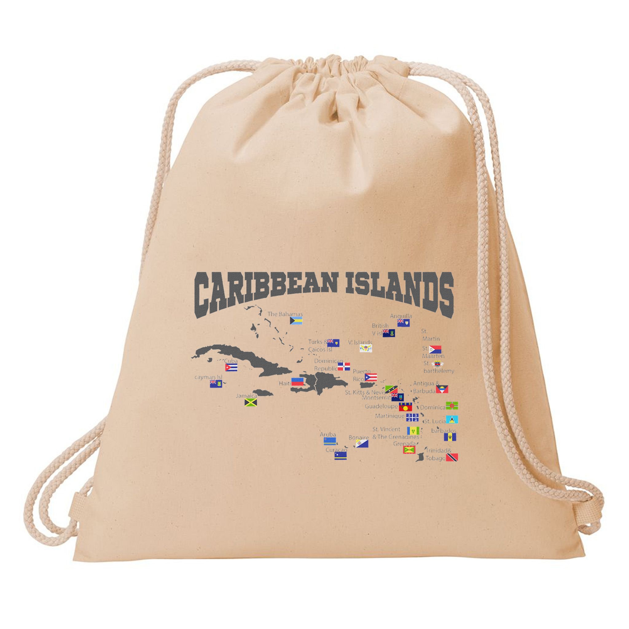 Caribbean Flags Caribbean Map Caribbean Islands Vacation Drawstring Bag