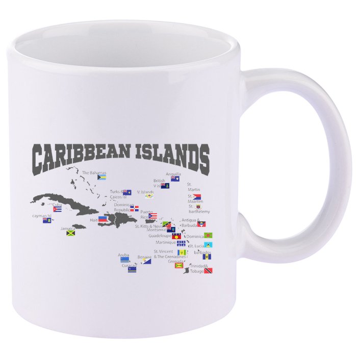 Caribbean Flags Caribbean Map Caribbean Islands Vacation 11oz C Handle Ceramic Mug