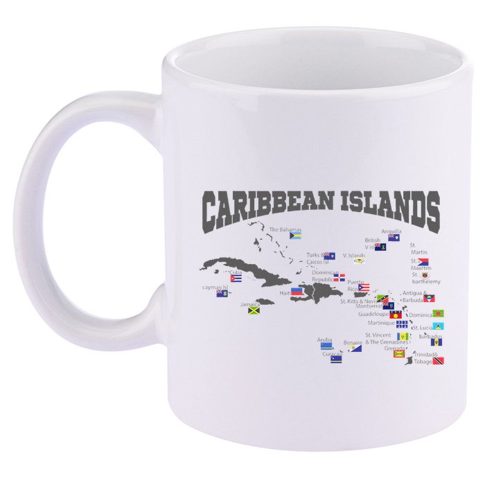 Caribbean Flags Caribbean Map Caribbean Islands Vacation 11oz C Handle Ceramic Mug
