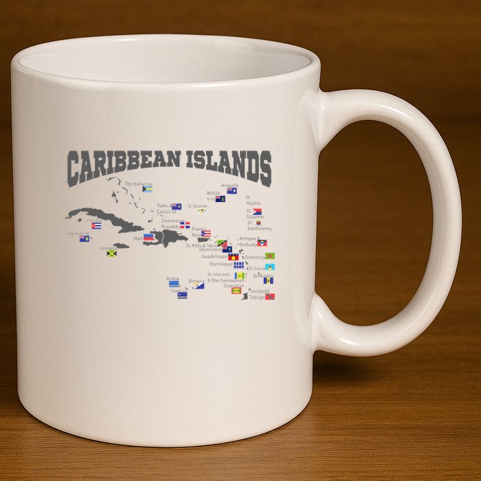 Caribbean Flags Caribbean Map Caribbean Islands Vacation 11oz C Handle Ceramic Mug