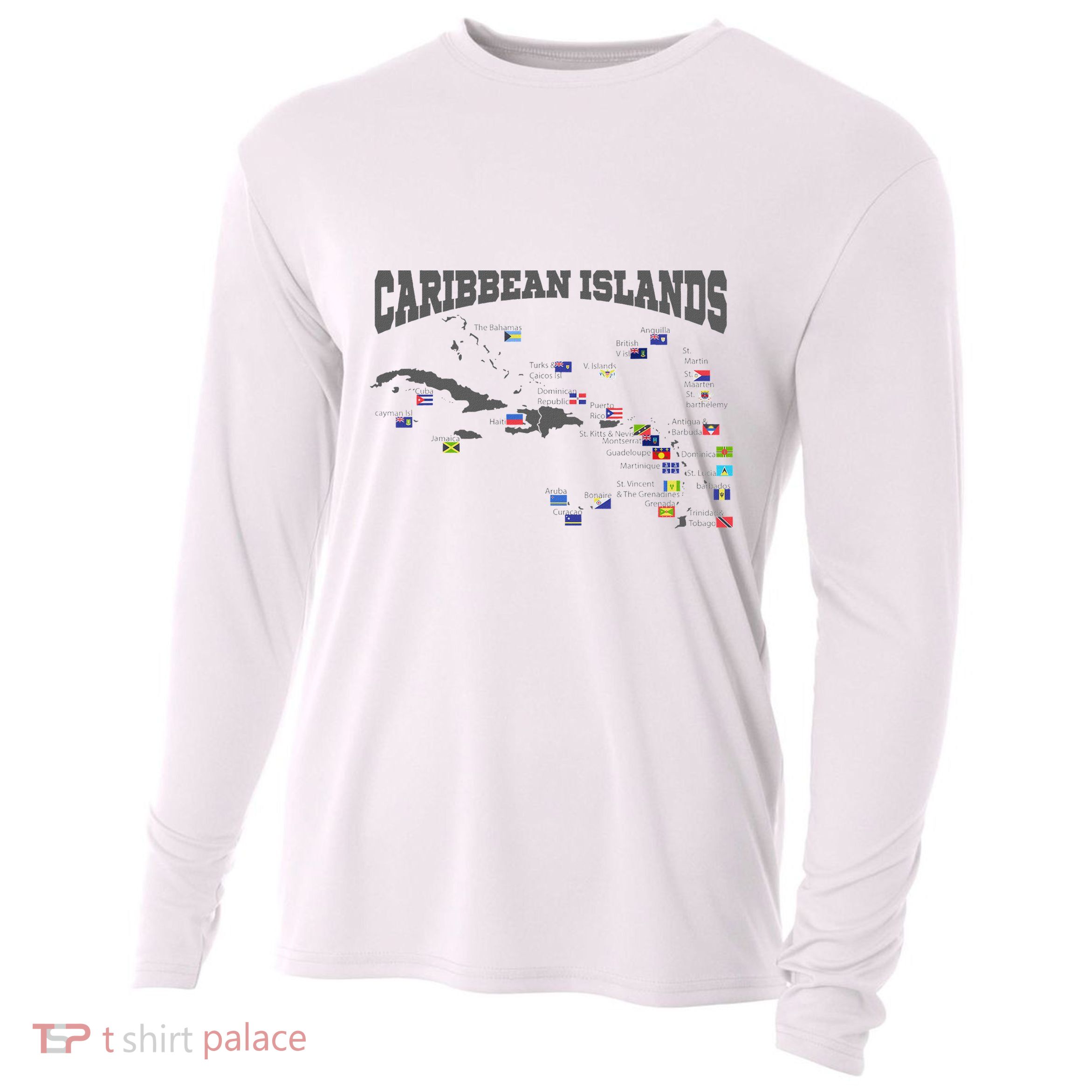 Caribbean Flags Caribbean Map Caribbean Islands Vacation Cooling Performance Long Sleeve Crew