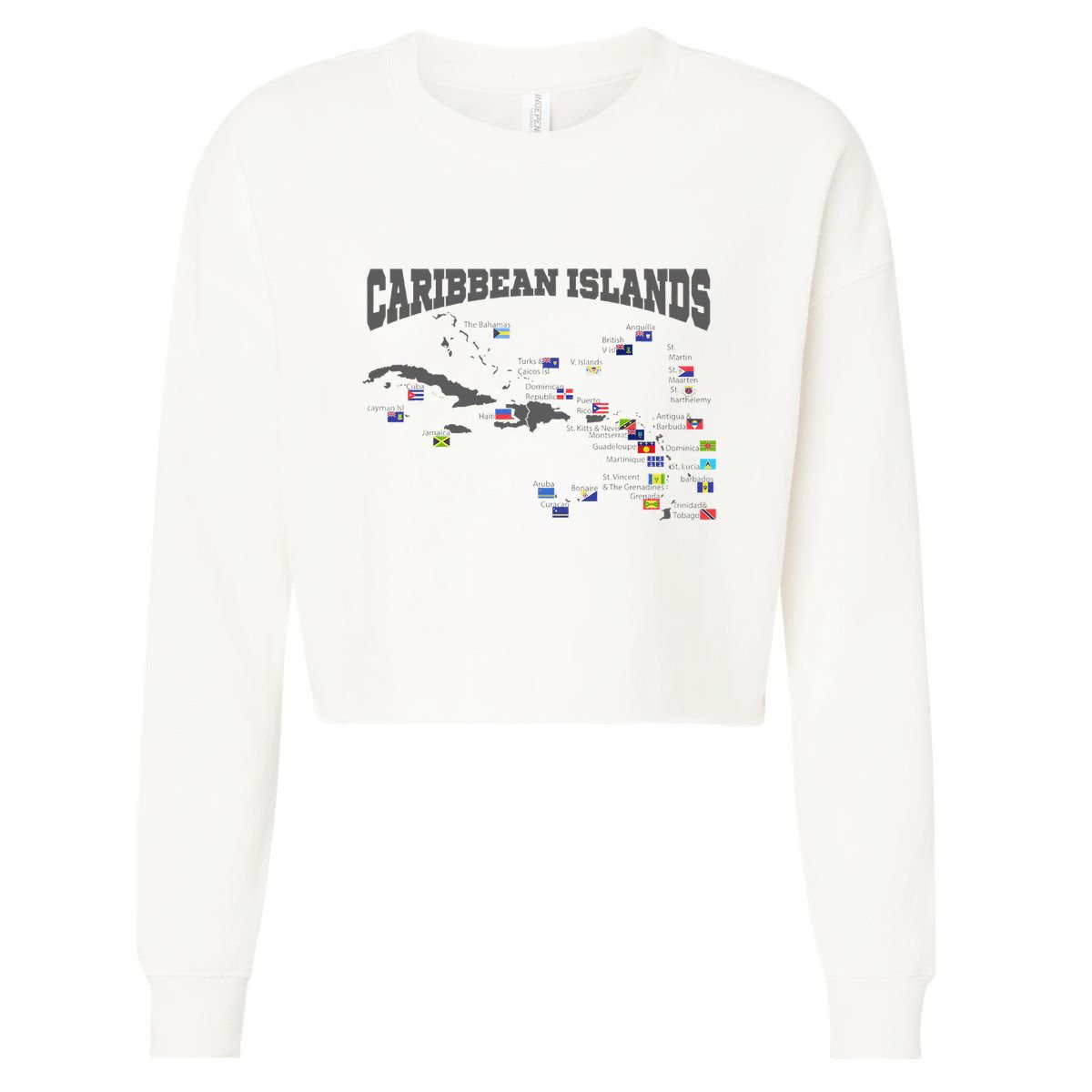 Caribbean Flags Caribbean Map Caribbean Islands Vacation Cropped Pullover Crew