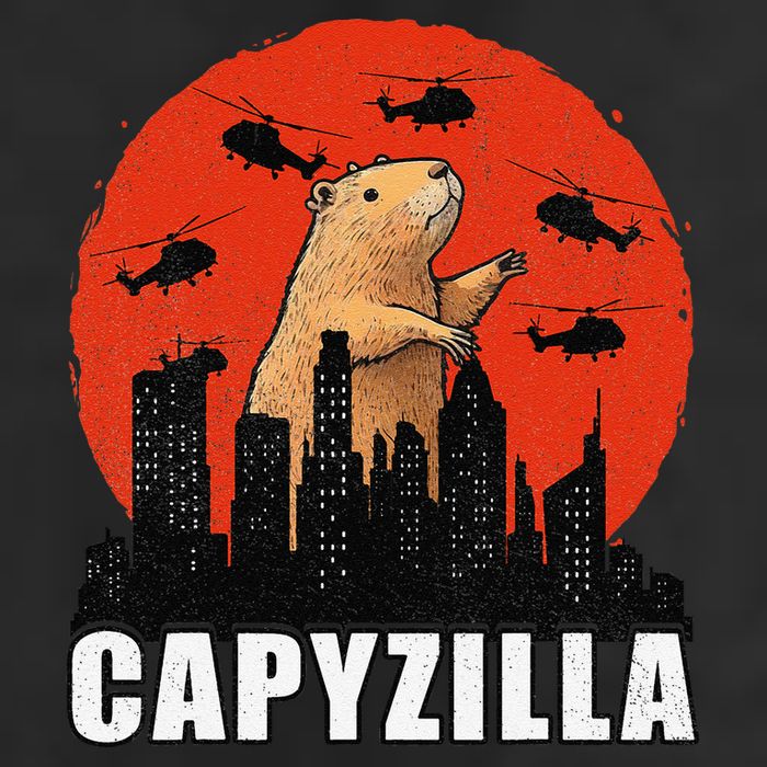 Capybara Funny Capybara Rodent Capyzilla Funny 7 Panel Mesh Trucker Snapback Hat