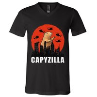 Capybara Funny Capybara Rodent Capyzilla Funny V-Neck T-Shirt