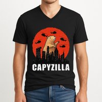 Capybara Funny Capybara Rodent Capyzilla Funny V-Neck T-Shirt
