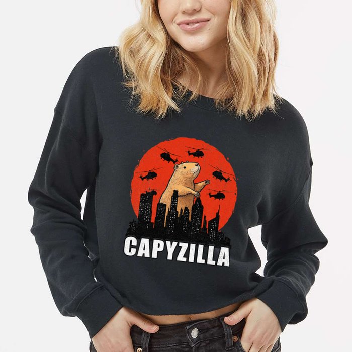 Capybara Funny Capybara Rodent Capyzilla Funny Cropped Pullover Crew