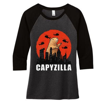 Capybara Funny Capybara Rodent Capyzilla Funny Women's Tri-Blend 3/4-Sleeve Raglan Shirt