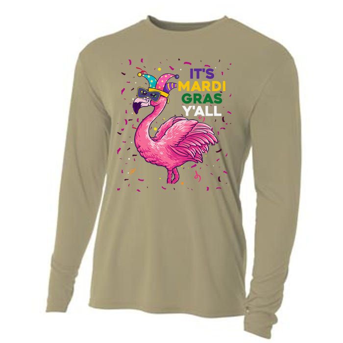 Cute Flamingo Clown Crown Mardi Gras Cooling Performance Long Sleeve Crew