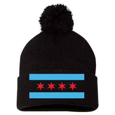 Chicago Flag Pom Pom 12in Knit Beanie