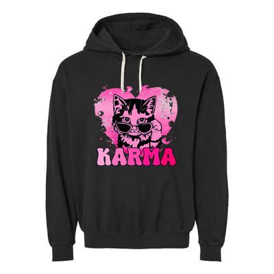 Cute Funny Cat Lover Heart Shape Karma Garment-Dyed Fleece Hoodie